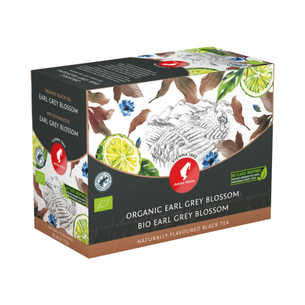 Julius Meinl Tee BIO Earl Grey Blossom Big Bag (1 Beutel für ca. 1 lt. Wasser), Schwarztee, 20 Teebeutel im Kuvert pro Packung